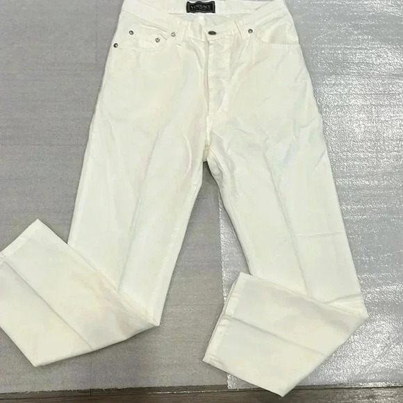 [W28L26] Versace Jeans Signature Ittierre Cream White Button Fly High Rise Jeans - Picture 1 of 10